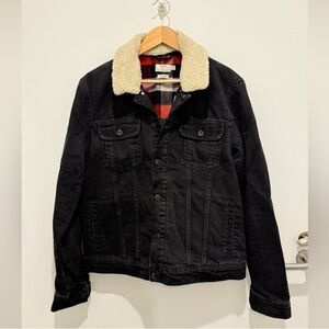 Topman Black Jacket with Cream Sherpa Collar